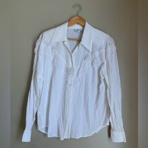 vintage long sleeve white ruffles Prairie traditional Blouse top shirt western